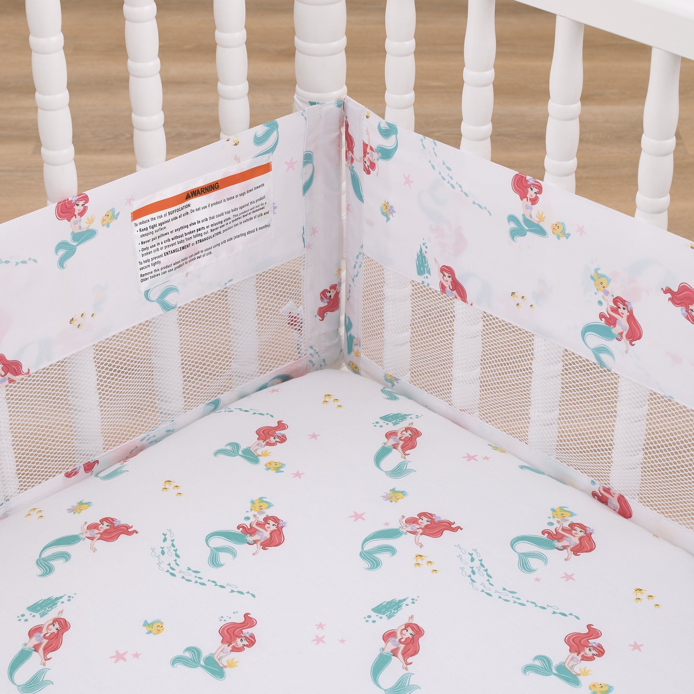 Ariel Watercolor Wishes Aqua, White, and Orange Crib Liner