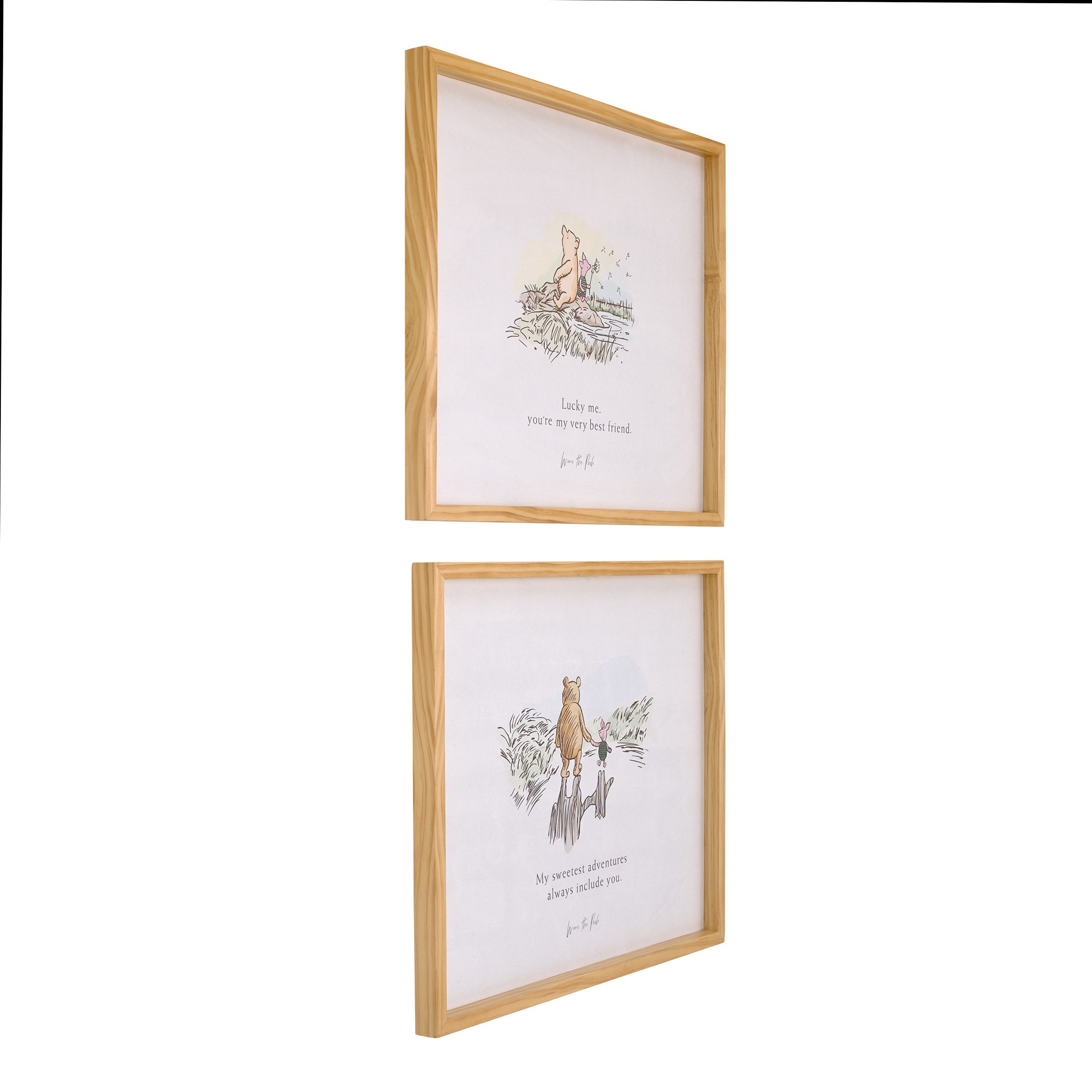 Winnie the Pooh - Classic Pooh "Lucky Me, You're My Very Best Friend" with Piglet Natural Pine Wood Framed Art Canvas Wall DÃ©cor