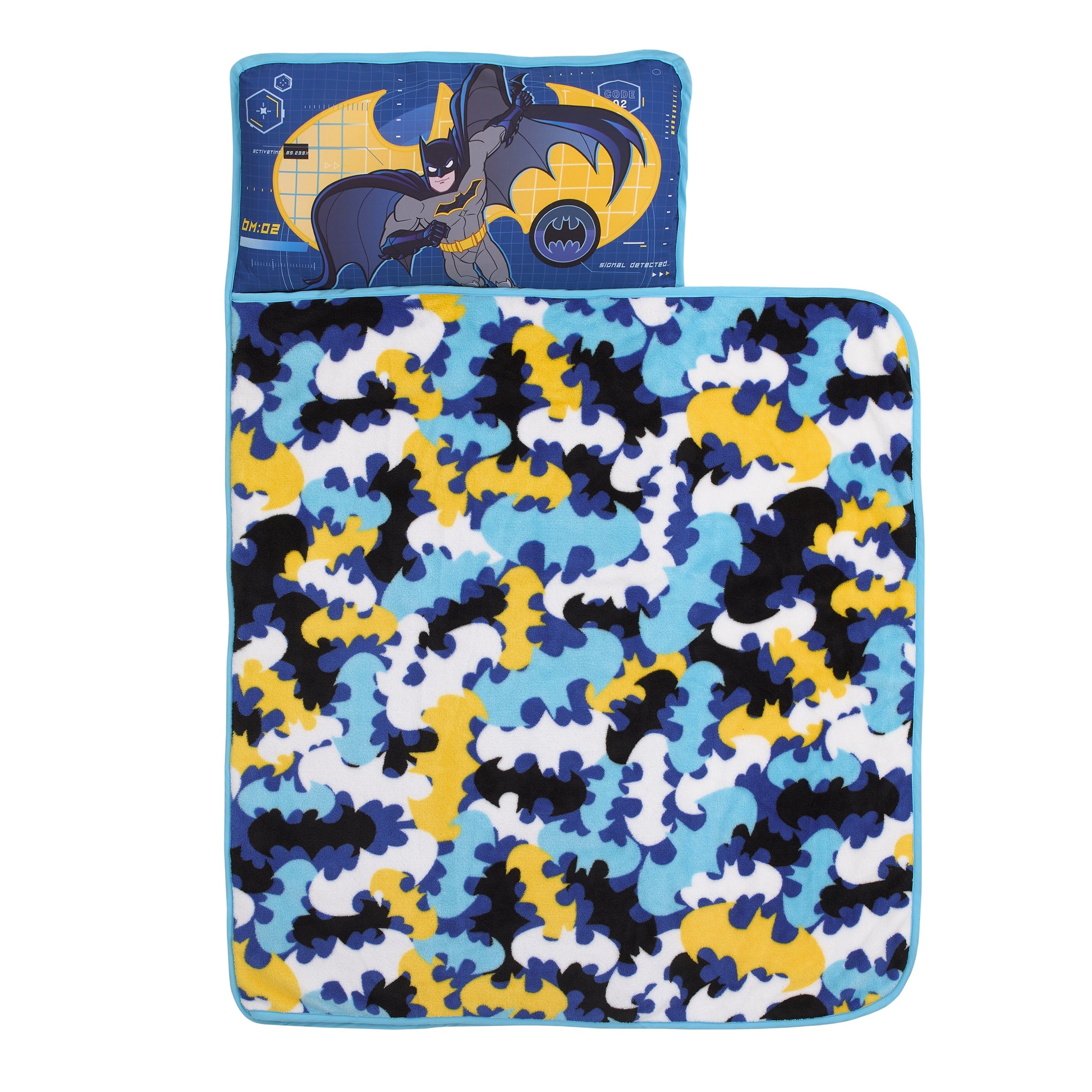 Warner Bros  Batman Blue, Grey, Yellow and Black Preschool Toddler Nap Mat with Pillow, Blanket and Name Tag