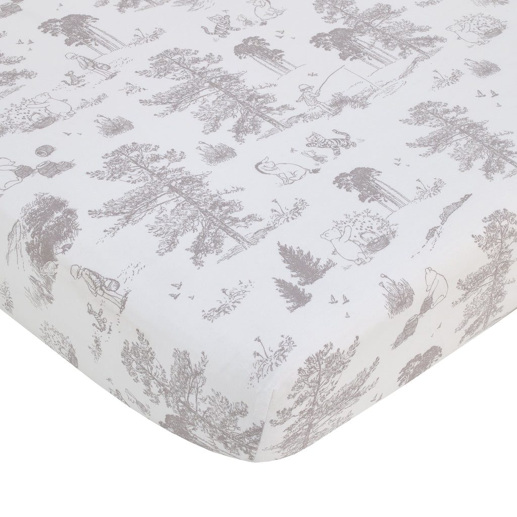 Disney Classic Pooh Hunny Fun with Piglet and Eeyore The Hundred Acre Woods Taupe 3 Piece Nursery Crib Bedding Set - Comforter, 100% Cotton Fitted Crib Sheet, and Crib Skirt