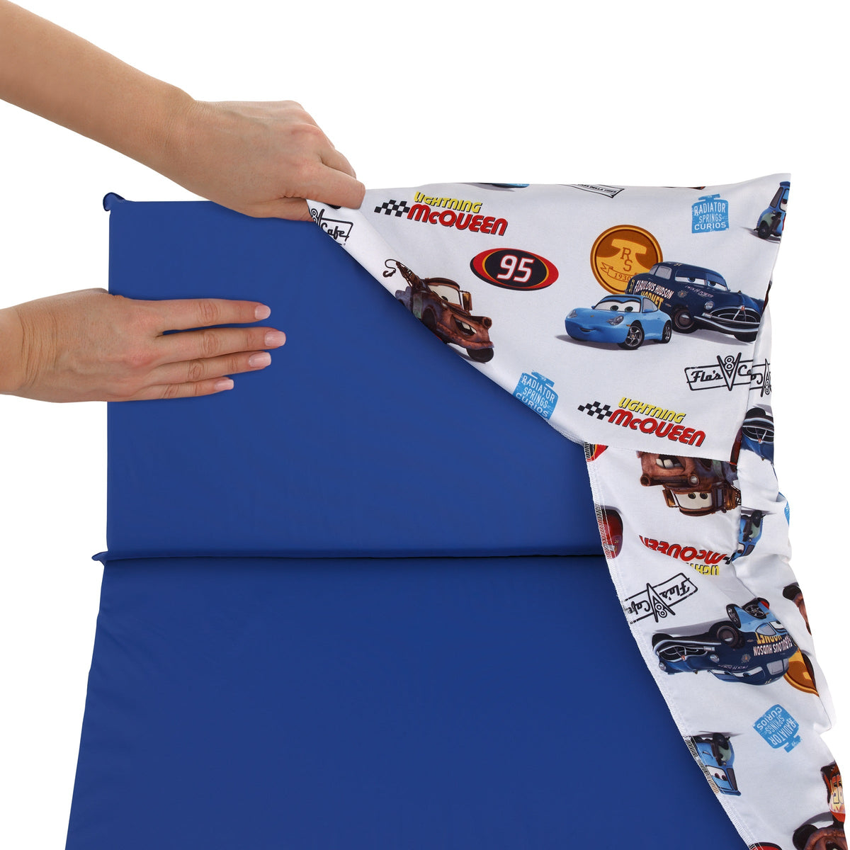 Cars Radiator Springs White, Blue, and Red Lightning McQueen and Tow-Mater Preschool Nap Pad Sheet