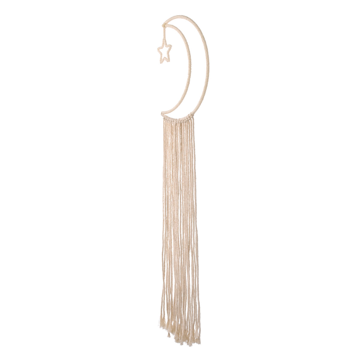 Natural Ivory MacramÃ© Moon Shaped Wall DÃ©cor With Fringe, 18" Long