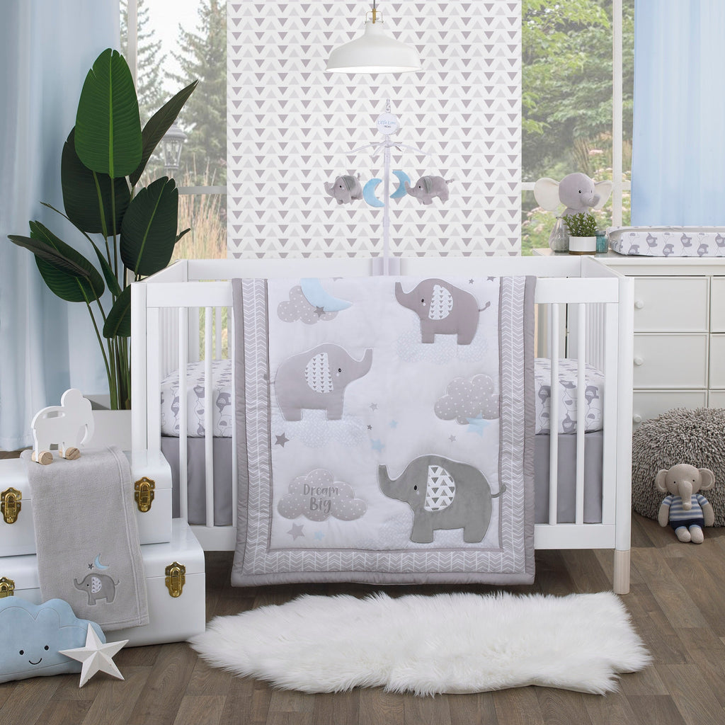 Elephant Stroll White and Gray Fitted Crib Sheet