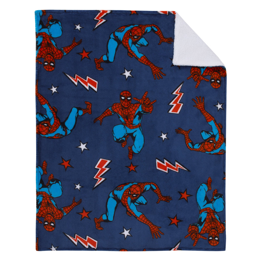 Spider-Man Blue, Red and White Super Soft Sherpa Baby Blanket