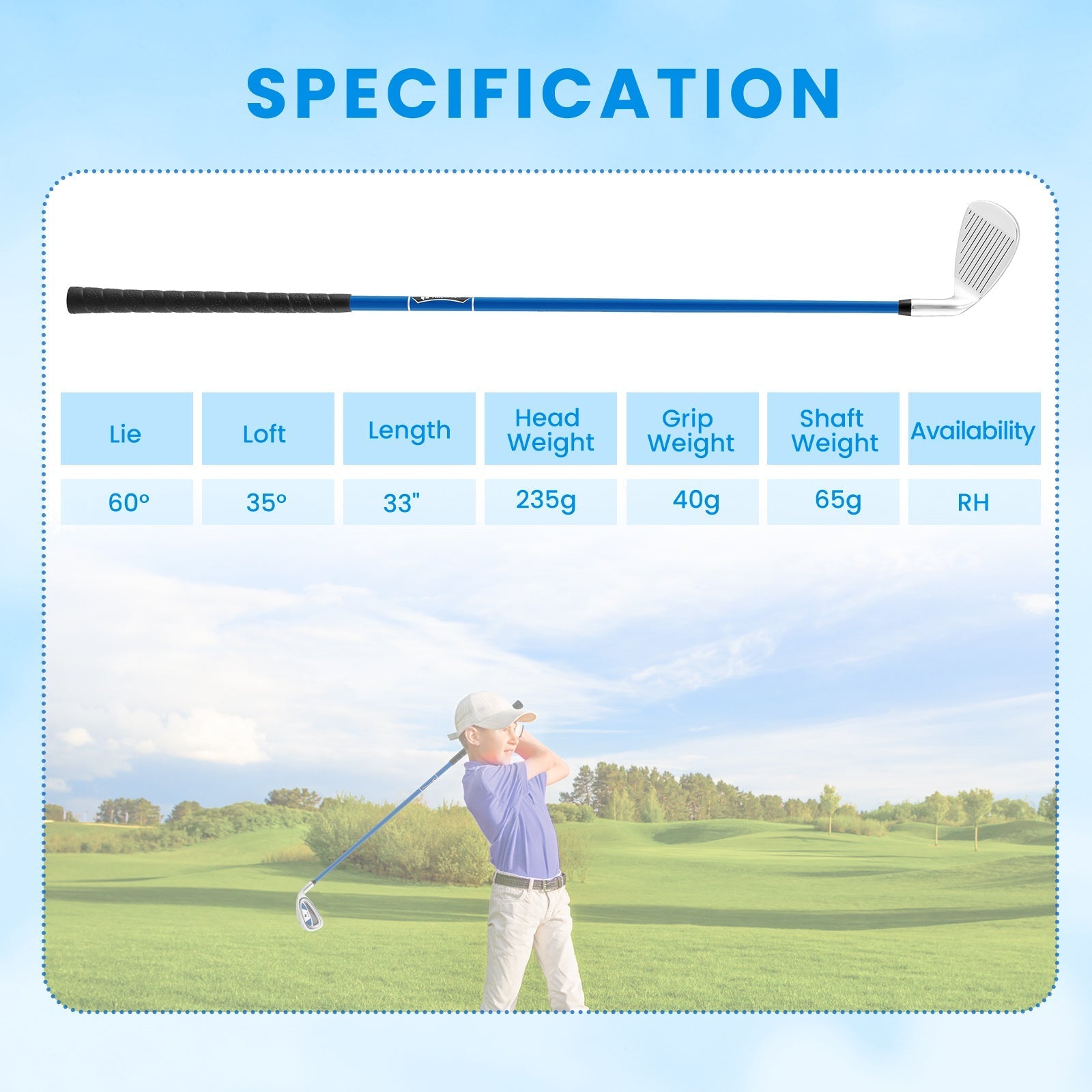 Junior #7 Iron for Kids with Fiberglass Shaft and Headcover