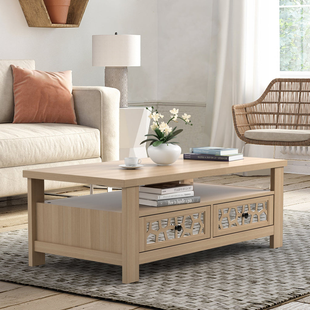 3-tier Coffee Table with 2 Drawers and 5 Support Legs