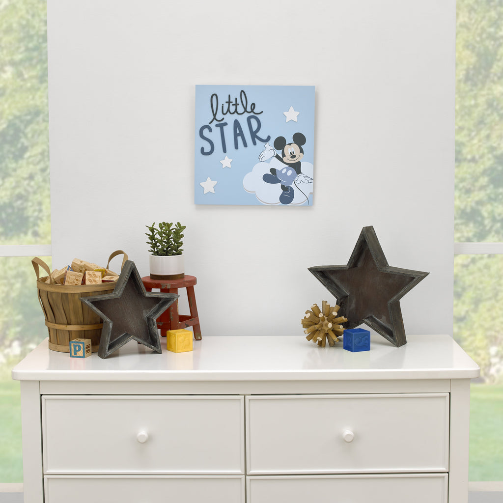 Mickey Mouse Little Star Blue and White Clouds and Stars Wood Wall DÃ©cor