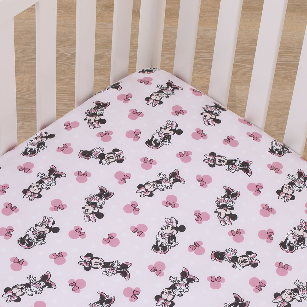Minnie Mouse Pink, Black, and White Super Soft Nursery Fitted Crib Sheet
