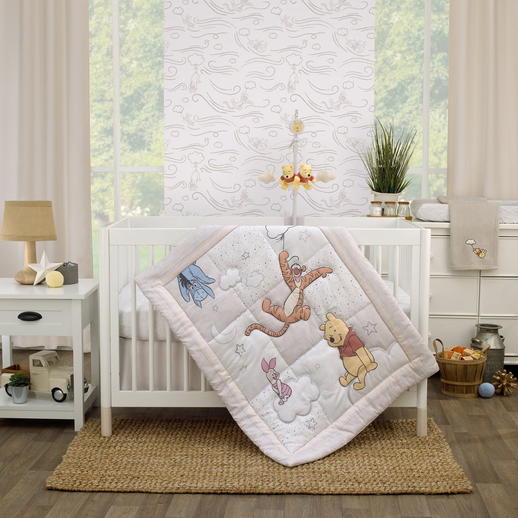 Winnie the Pooh - Blustery Day Grey and White Super Soft Changing Pad Cover