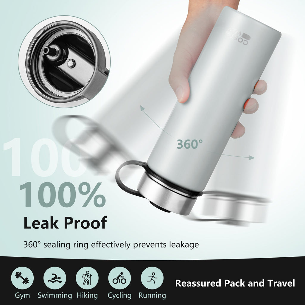 22 Oz Double-walled Insulated Stainless Steel Water Bottle with 2 Lids and Straw