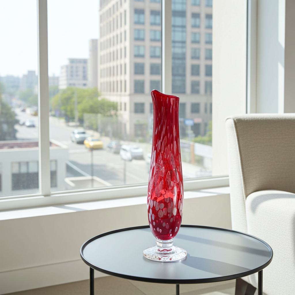 Red Swung Glass Vase - Handblown 12" Tall