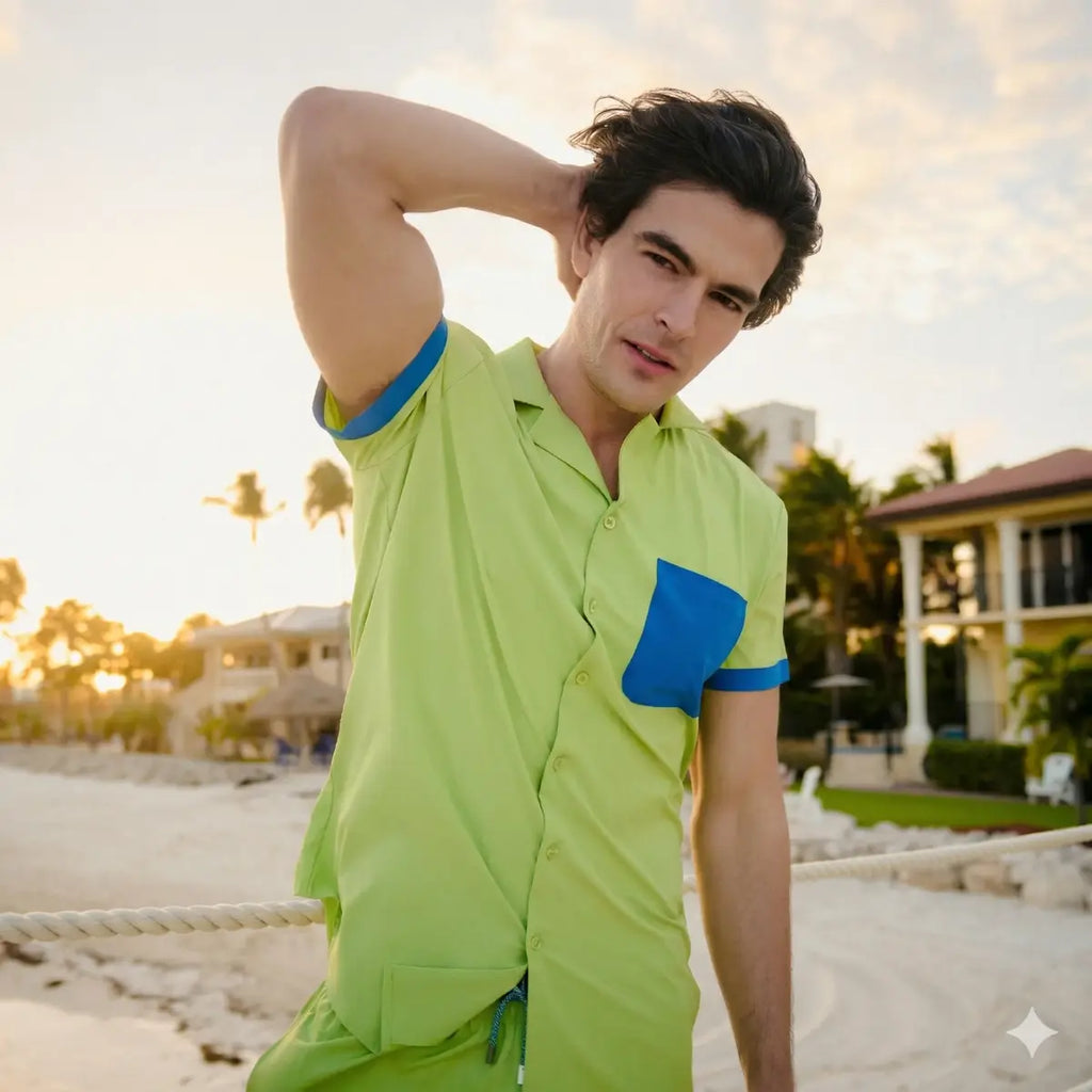 Key Lime Men's Button Down Resort Shirt, Modern Fit