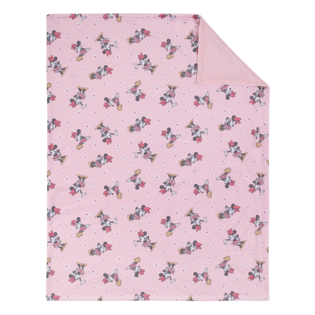 Minnie Mouse Hello Gorgeous Pink and White Deluxe Reversible Super Soft Baby Blanket