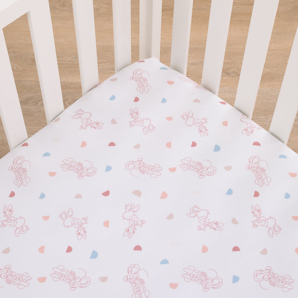 Minnie Mouse White, Light Blue, and Peach with Daisy Duck Super Soft Nursery Fitted Crib Sheet