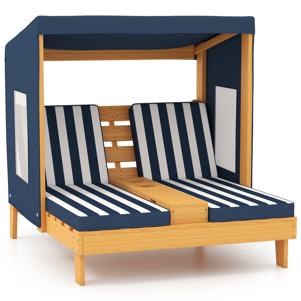 Kids Patio Lounge Chair with Cup Holders and Awning