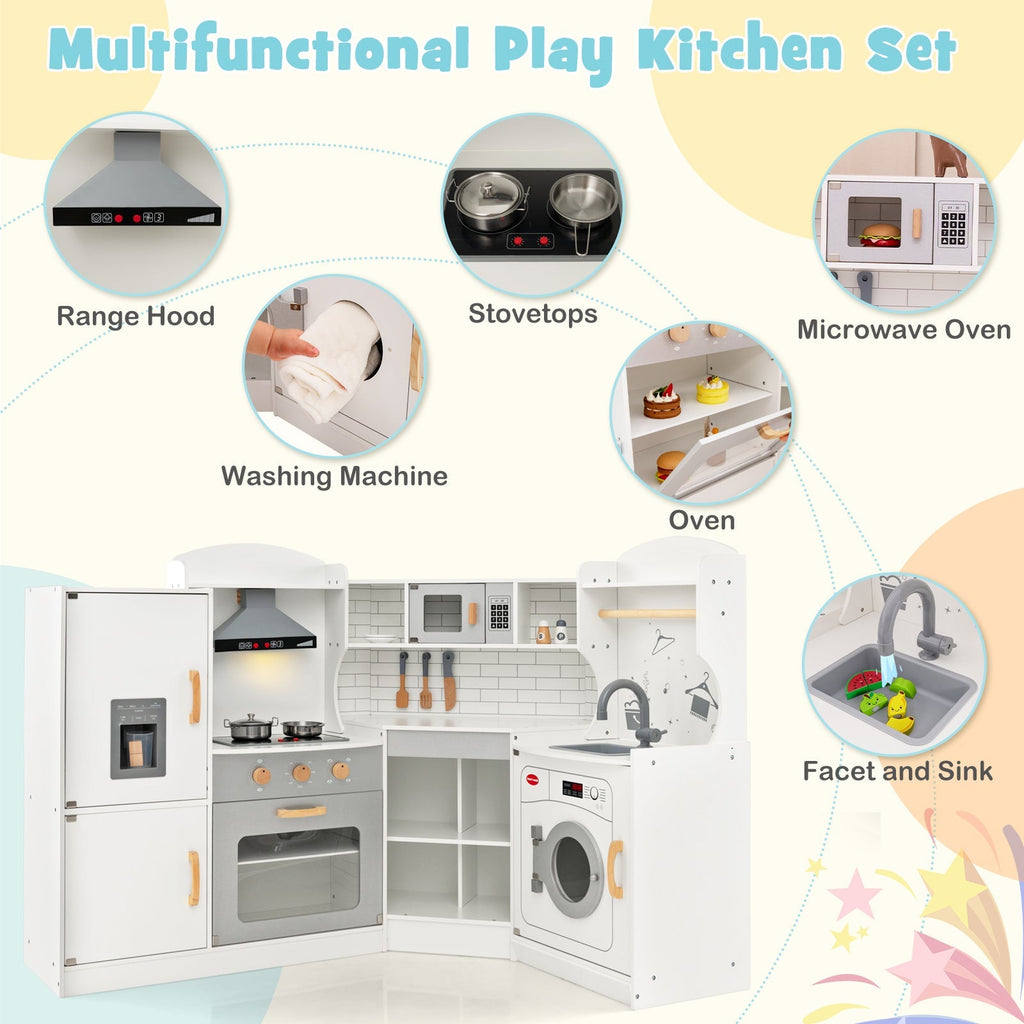 Corner Kids Play Kitchen with Washing Machine and Ice Maker Gift for Boys Girls