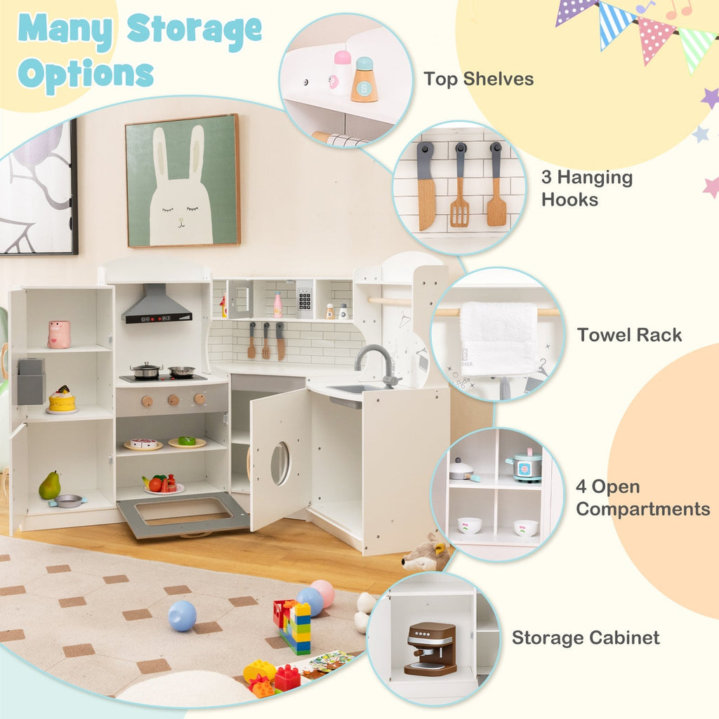 Corner Kids Play Kitchen with Washing Machine and Ice Maker Gift for Boys Girls