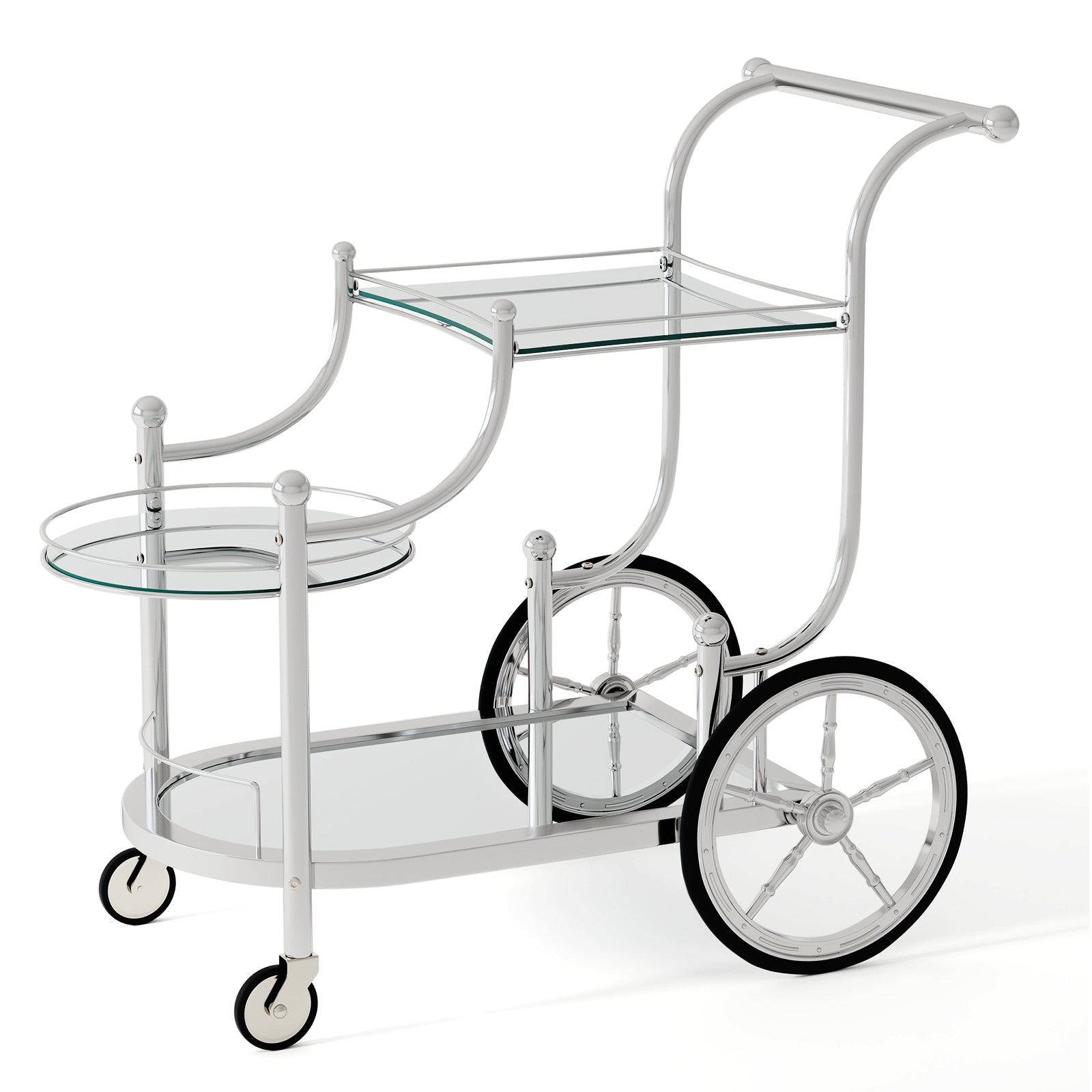 3-Tier Home Bar Serving Cart on Wheels with Mirrored Shelves