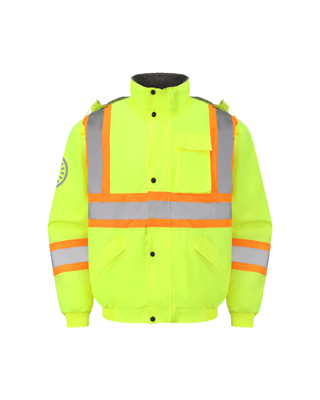 Kiwi High Visibility Hooded & Sherpa Lined ANSI/ISEA 107-2020, Type R, Class 3 Contrast Trimmed Water Resistant Neon Safety Jacket [71100]