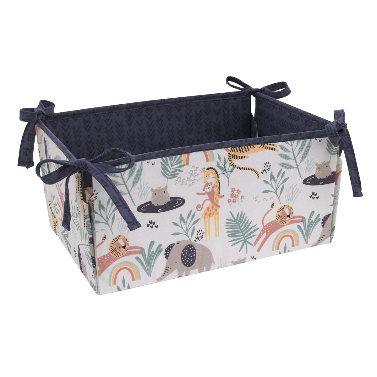 Wild Pals Navy, Gray, and Tan Safari Animals 4 Piece Nursery Crib Bedding Set - Comforter, 100% Cotton Fitted Crib Sheet, Crib Skirt and Nursery Organizer