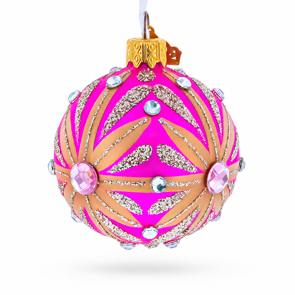 Gold Glitter Burst with Jewel Accents Glass Ball Christmas Ornament