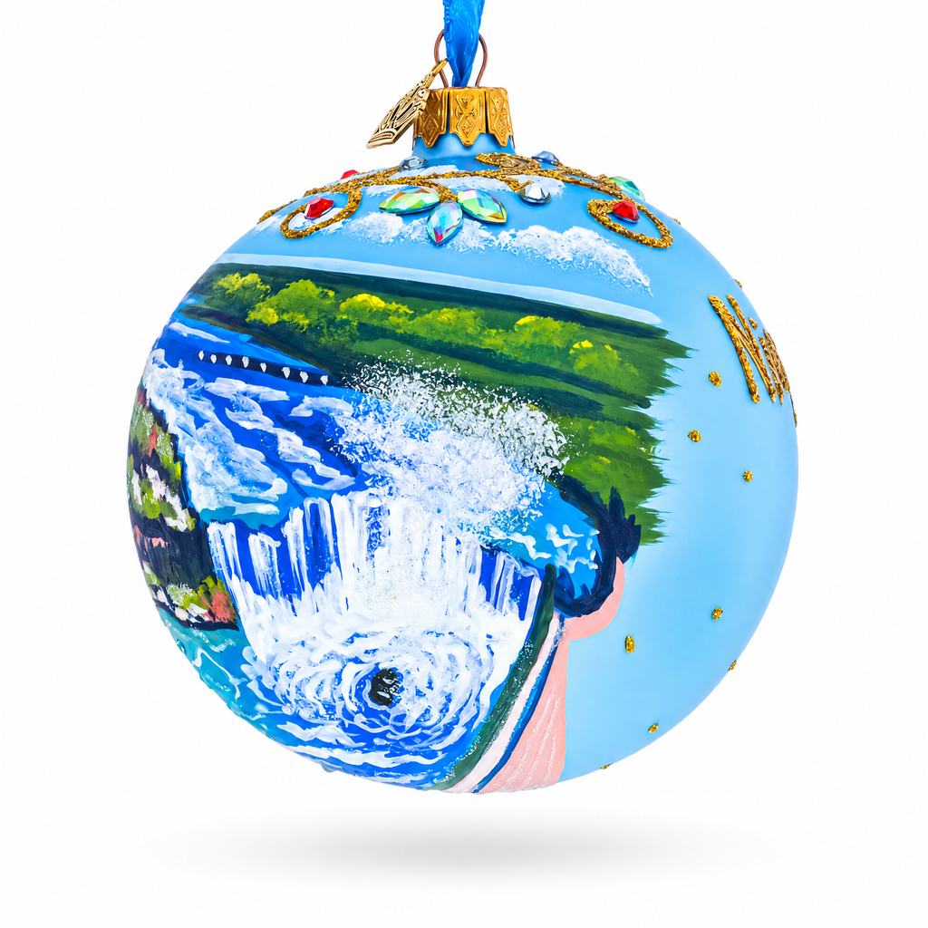 Niagara Falls USA Canada Glass Ball Christmas Ornament 4 Inches