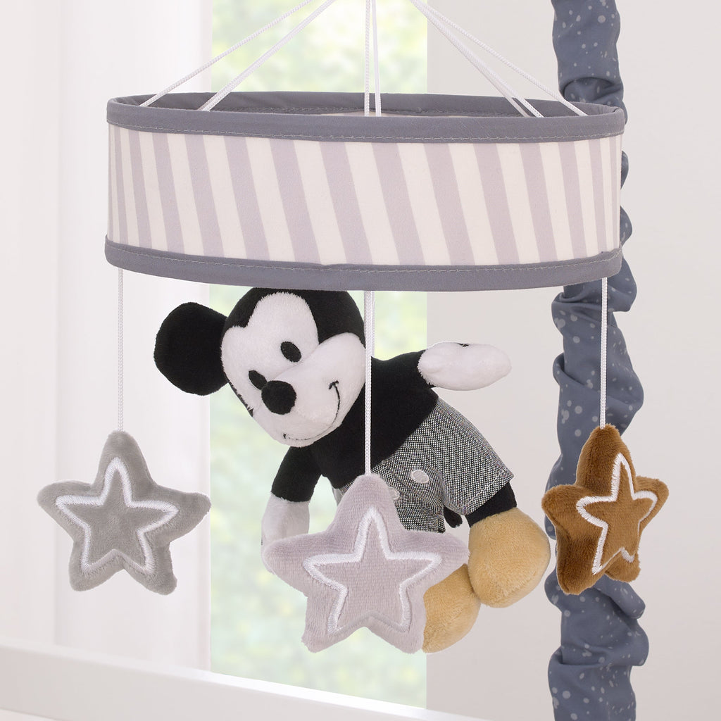 Mickey Mouse Love Mickey Gray, Black, and Tan Plush Mickey Mouse and Stars Musical Mobile