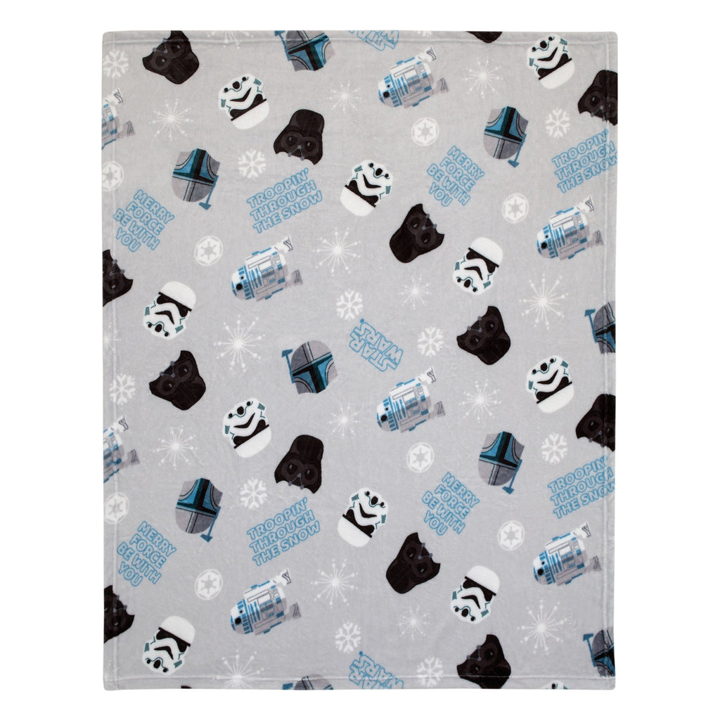 Legacy Grey and Blue Merry Force Be With You Christmas Holiday Seasonal Toddler Blanket