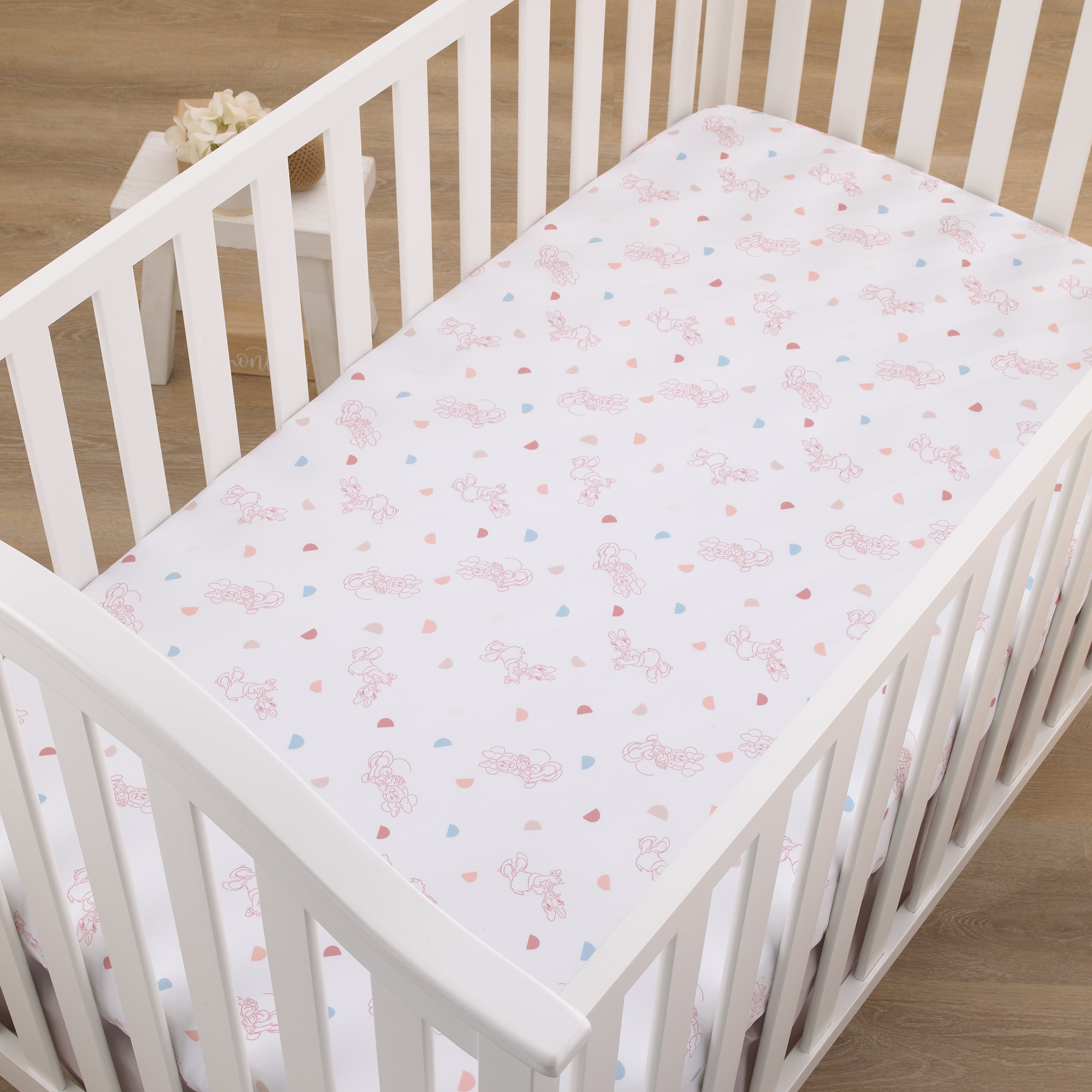 Minnie Mouse White, Light Blue, and Peach with Daisy Duck Super Soft Nursery Fitted Crib Sheet
