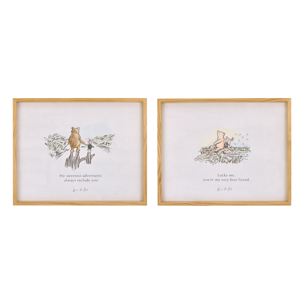 Winnie the Pooh - Classic Pooh "My Sweetest Adventures Always Include You" with Piglet Natural Pine Wood Framed Art Canvas Wall DÃ©cor