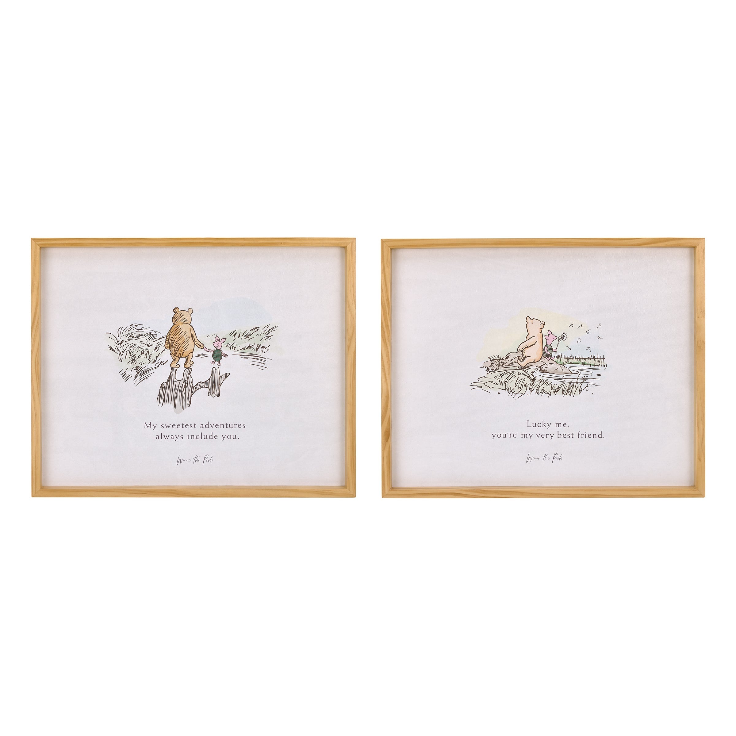 Winnie the Pooh - Classic Pooh "My Sweetest Adventures Always Include You" with Piglet Natural Pine Wood Framed Art Canvas Wall DÃ©cor