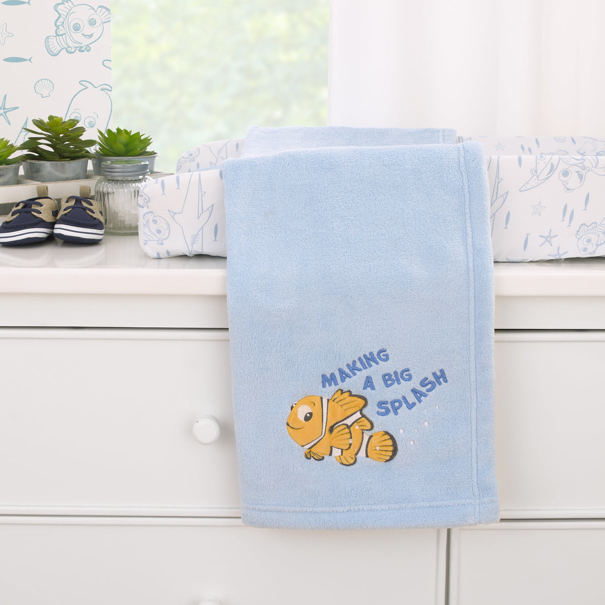 Finding Nemo Cutest Little Catch Light Blue, and Orange Super Soft Appliqued Baby Blanket