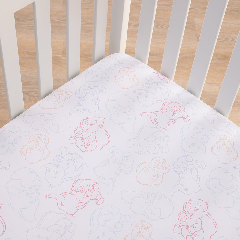 Dumbo Blue, Gray, Pink, and White Nursery Fitted Crib Sheet