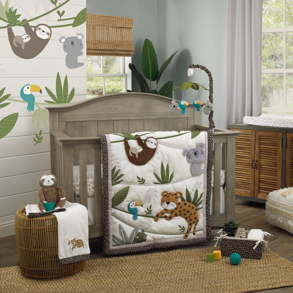 Jungle Gym Green, Brown, and Grey 100% Cotton Photo Op Nursery Fitted Crib Sheet