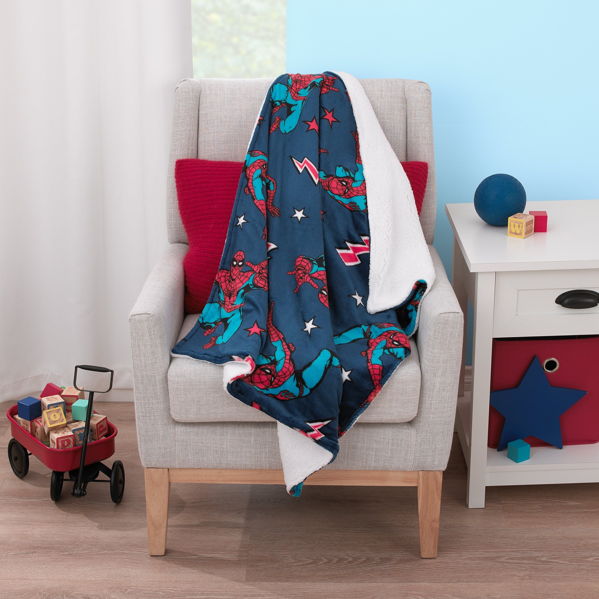 Spider-Man Blue, Red and White Super Soft Sherpa Baby Blanket