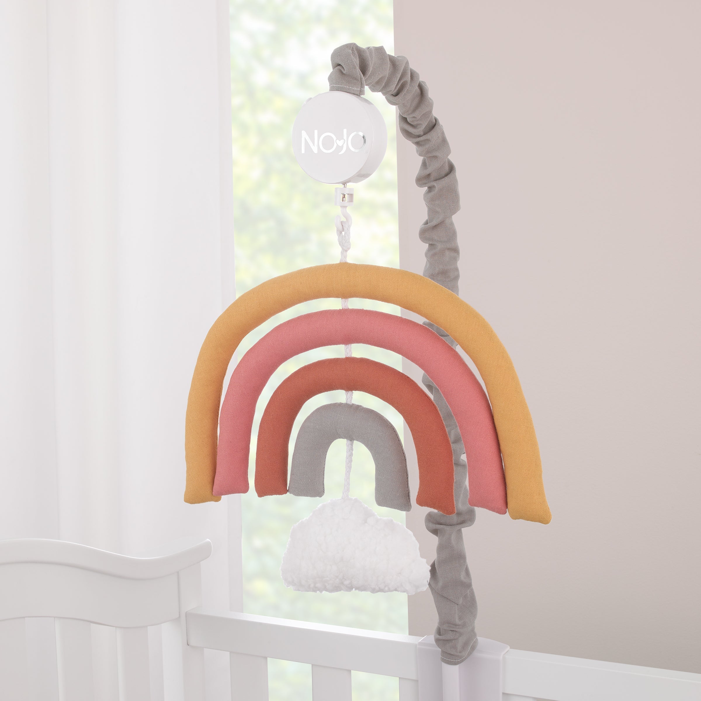 Over The Rainbow Gold, Orange, Coral, and Gray Plush Nursery Musical Mobile