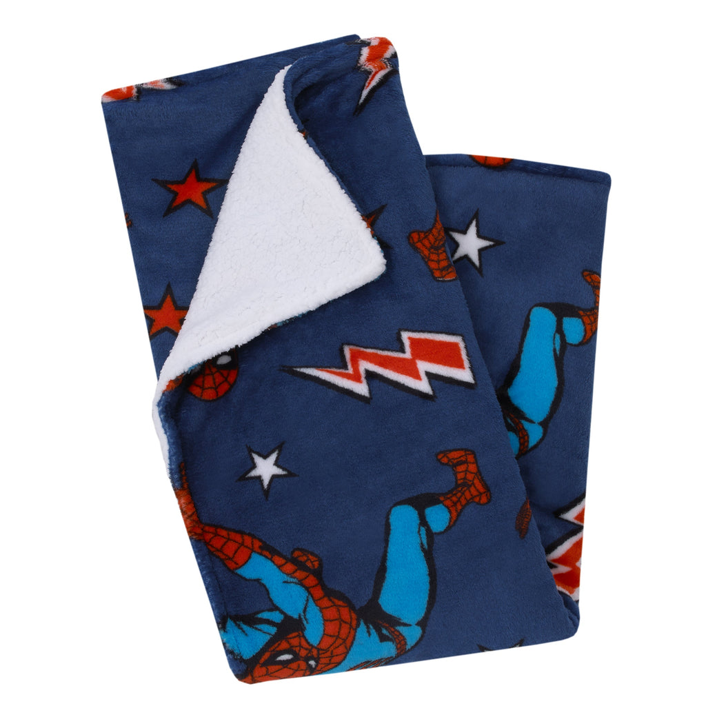 Spider-Man Blue, Red and White Super Soft Sherpa Baby Blanket