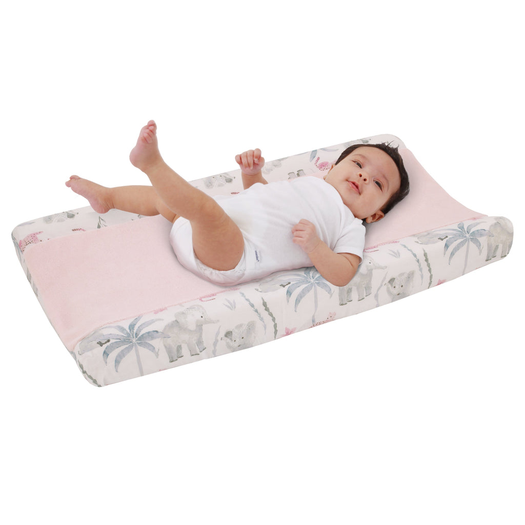 NoJo Tropical Princess Elephant/Jungle Super Soft Pink Changing Pad Cover