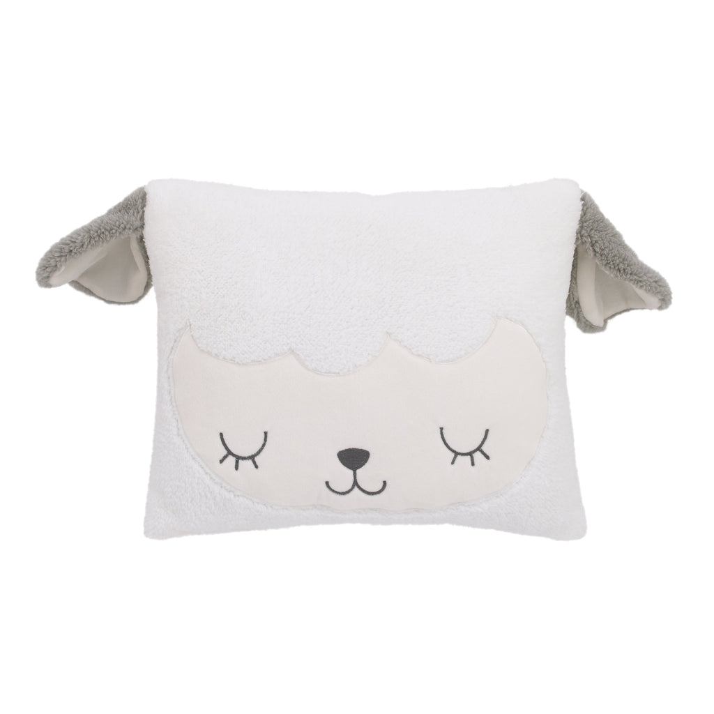 White and Grey Soft Sherpa Lamb Shaped Decorative Pillow with 3D Ears