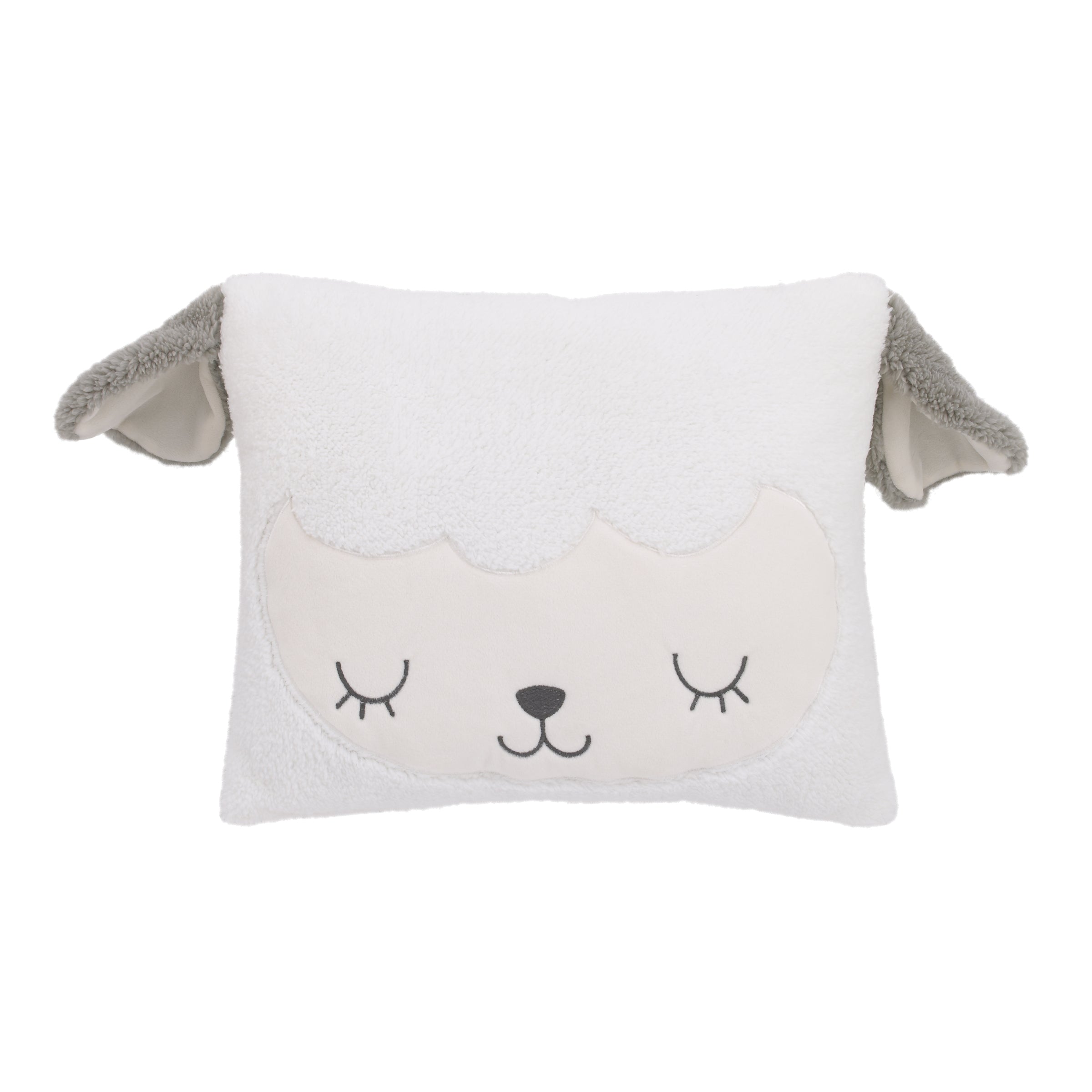 White and Grey Soft Sherpa Lamb Shaped Decorative Pillow with 3D Ears