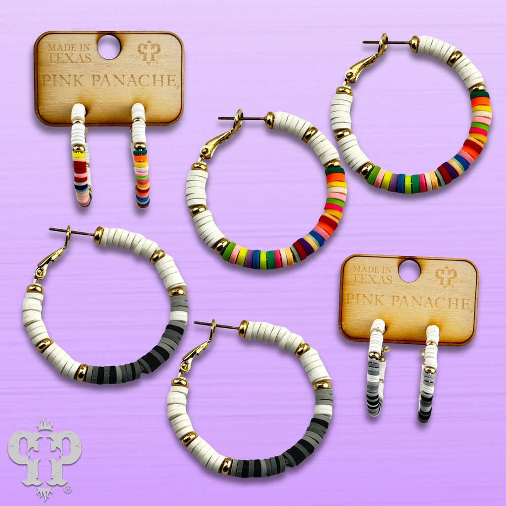 Rubber disc bead hoop earring, last call