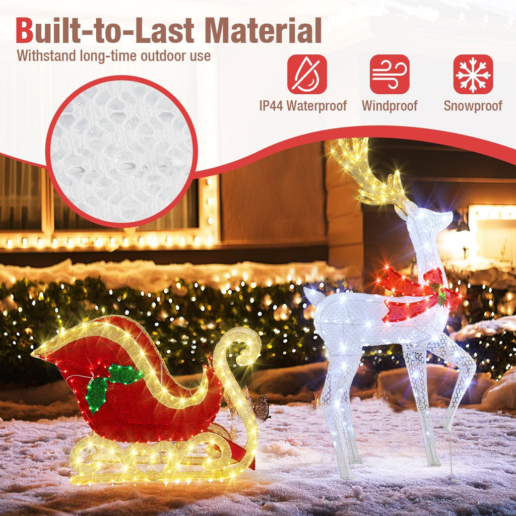 LED Lighted Christmas Reindeer and Santas Sleigh