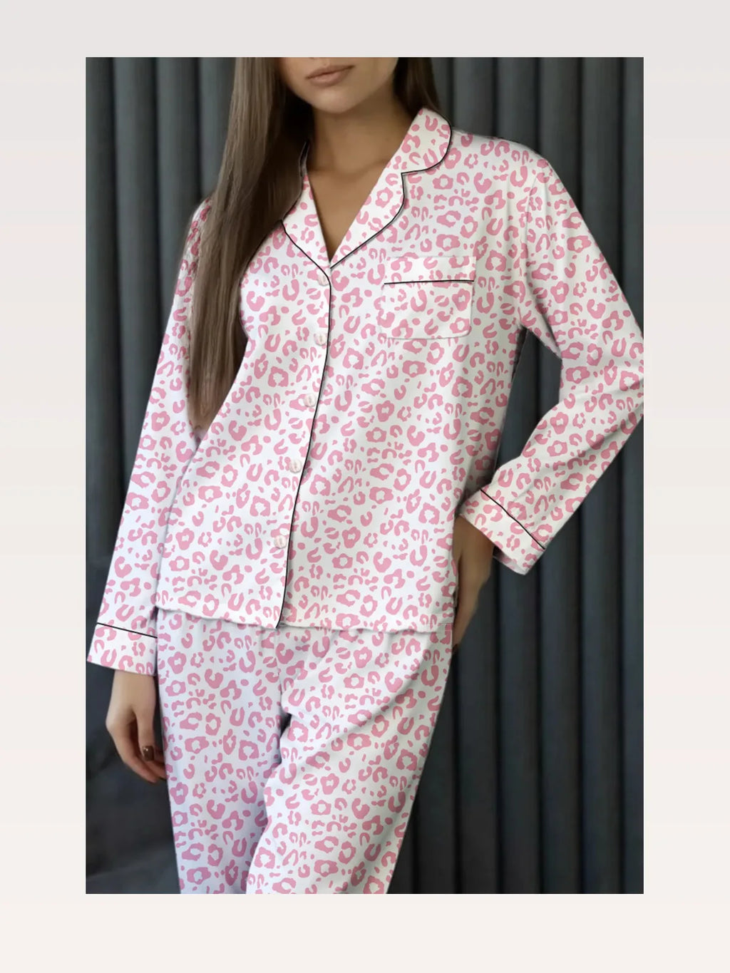 Leopard Print Button Up Top and Pants Pajama Set
