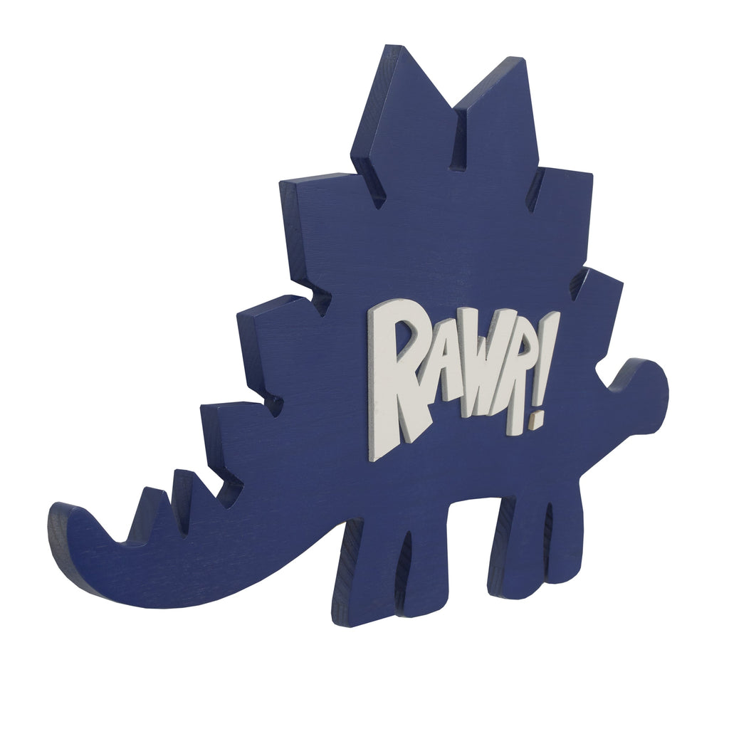 Dinosaur Shaped Rawr Blue and White Wood Wall DÃ©cor