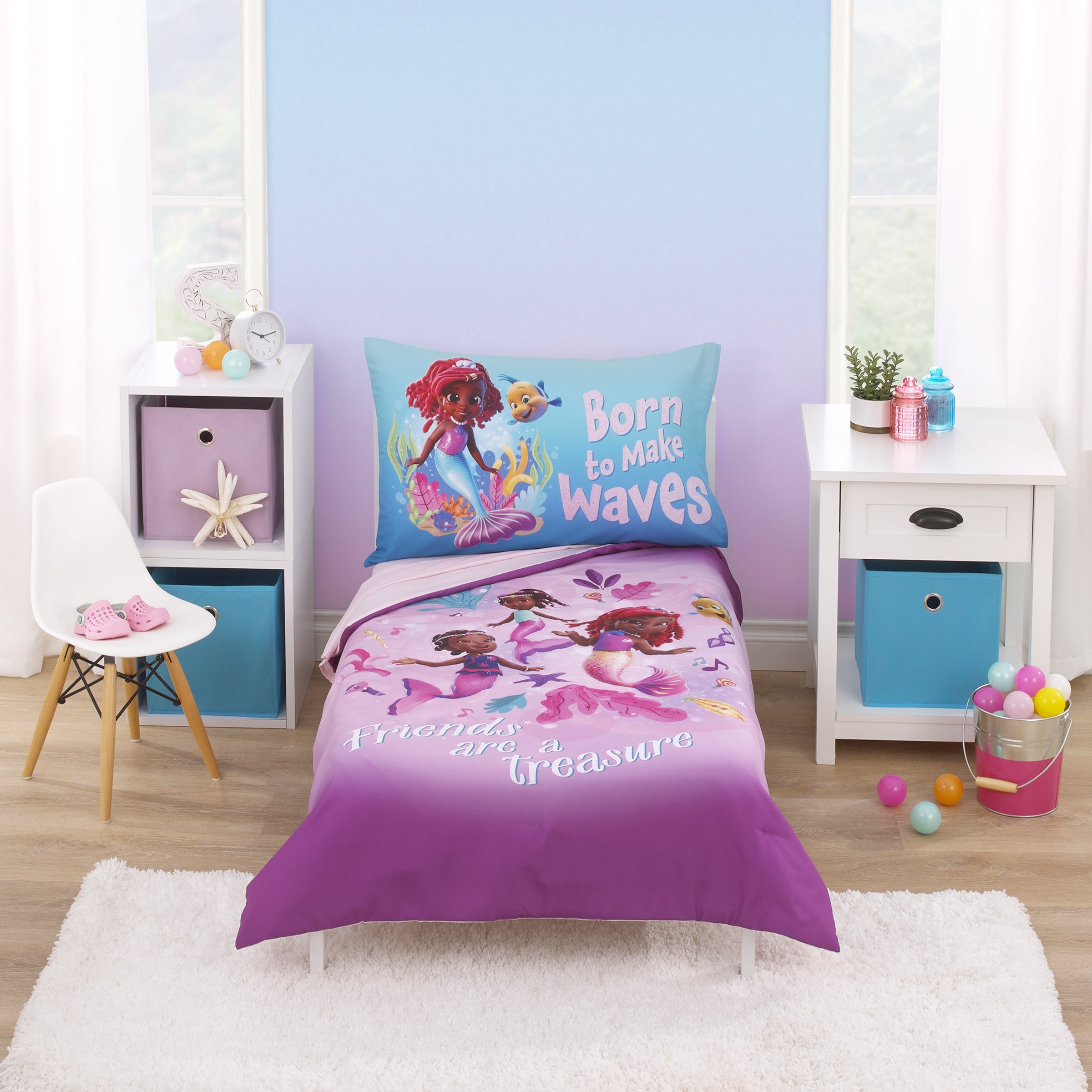 Junior Ariel Pink and Aqua Friends Are A Treasure 4 Piece Toddler Bed Set
