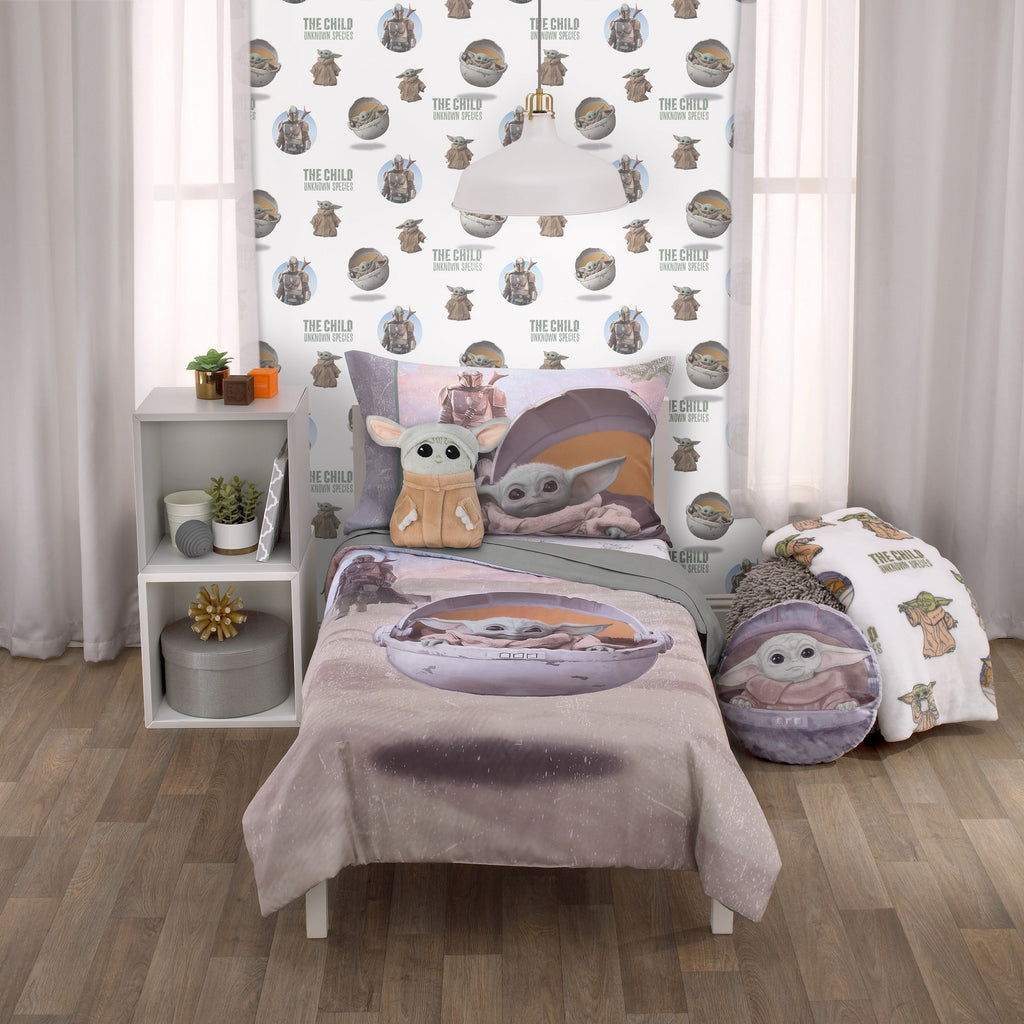 Star Wars The Mandalorian "The Child" Green, Tan, White Super Soft Toddler Blanket