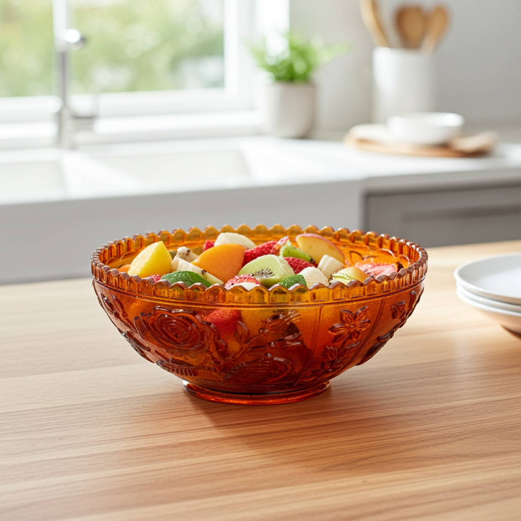 Imperial Marigold Open Rose Carnival Glass Bowl – Sawtooth Rim Design