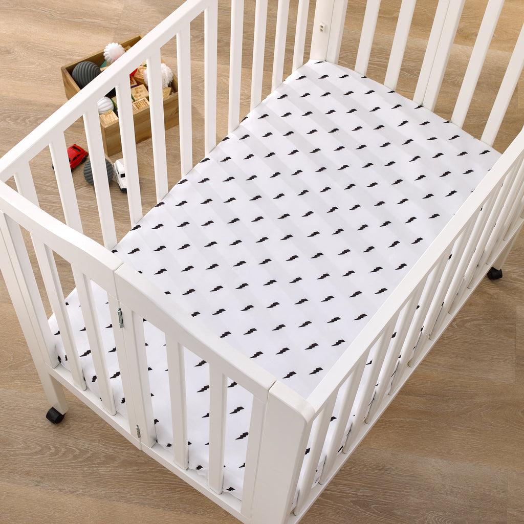 Lightning Bolt Black and White Nursery Fitted Mini Crib Sheet