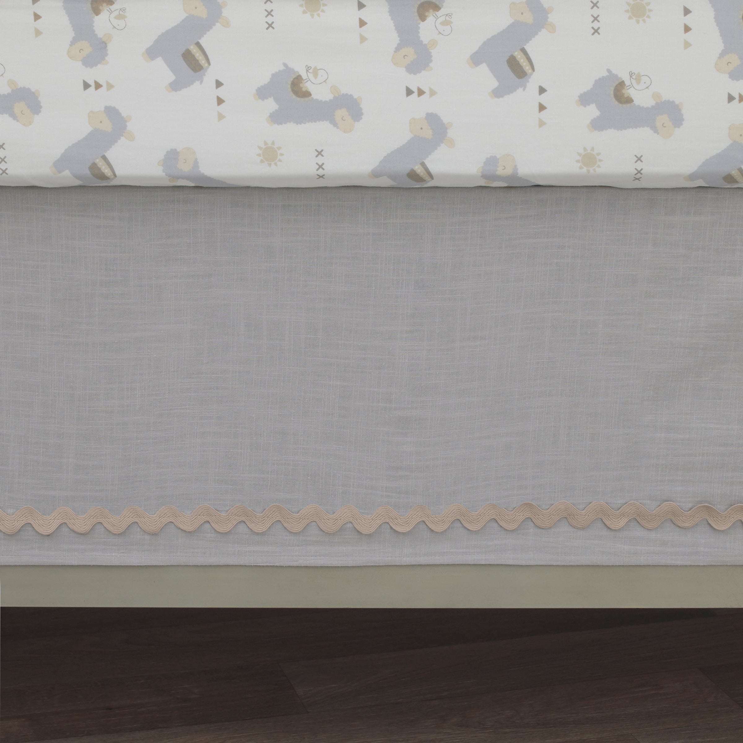 Mama's Little Llama Grey, White and Charcoal 4 Piece Nursery Crib Bedding Set - Comforter, Crib Sheet, Dust Ruffle and Nursery Organizer
