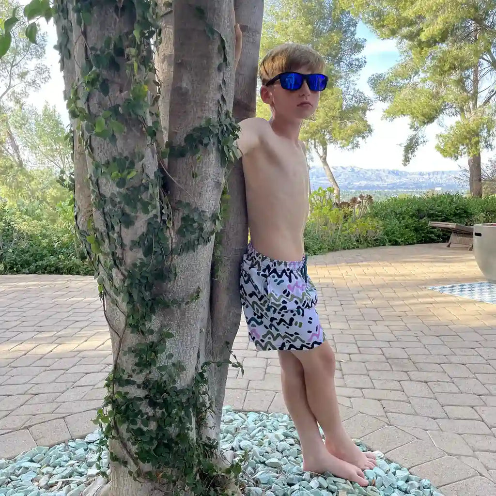 Line Rush, Orchid and Kelp Boys Hybrid Short, Swim and Play Trunk